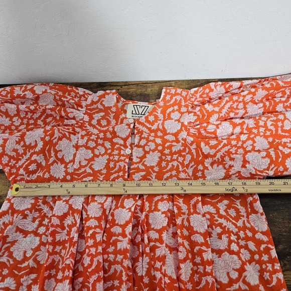 Orange Floral Puff Sleeve Peasant Blouse Women's small babydoll Festival whimsi - Picture 9 of 10